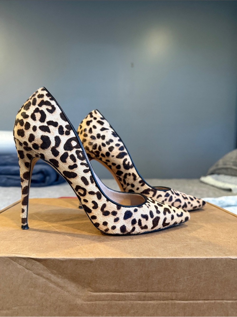 Steve Madden Leopard Print Pointed Toe Stiletto Heels in Tan and Black